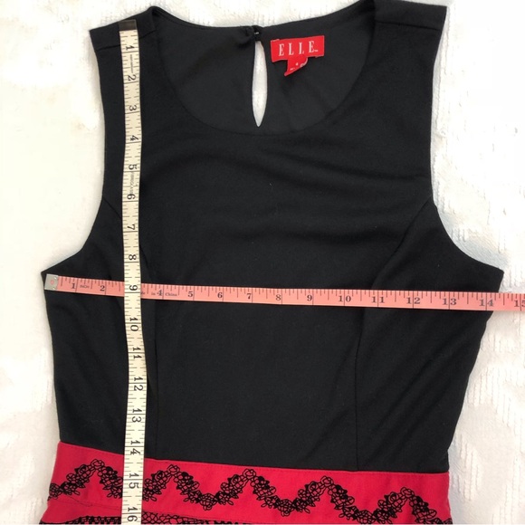 Elle Black Red Flocked  Fit & Flare Party Dress - Picture 10 of 16